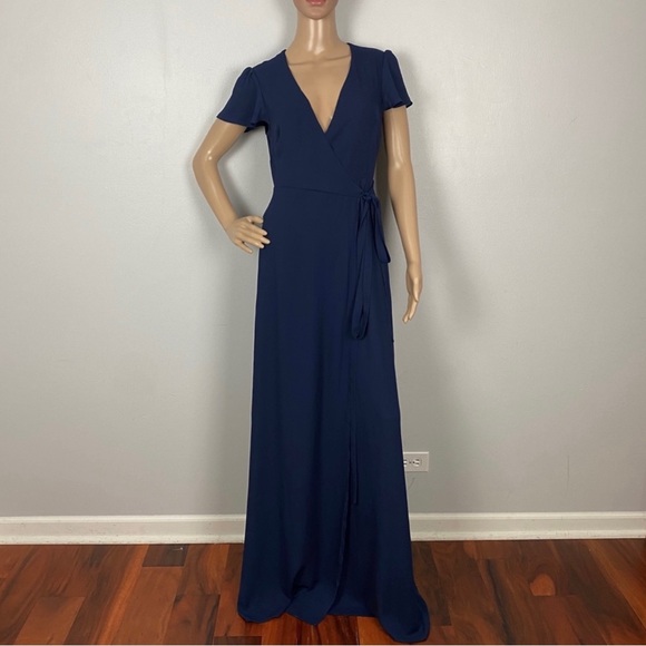SHOW ME YOUR MUMU NAVY SHORT SLEEVE WRAP MAXI DRESS - Picture 2 of 9